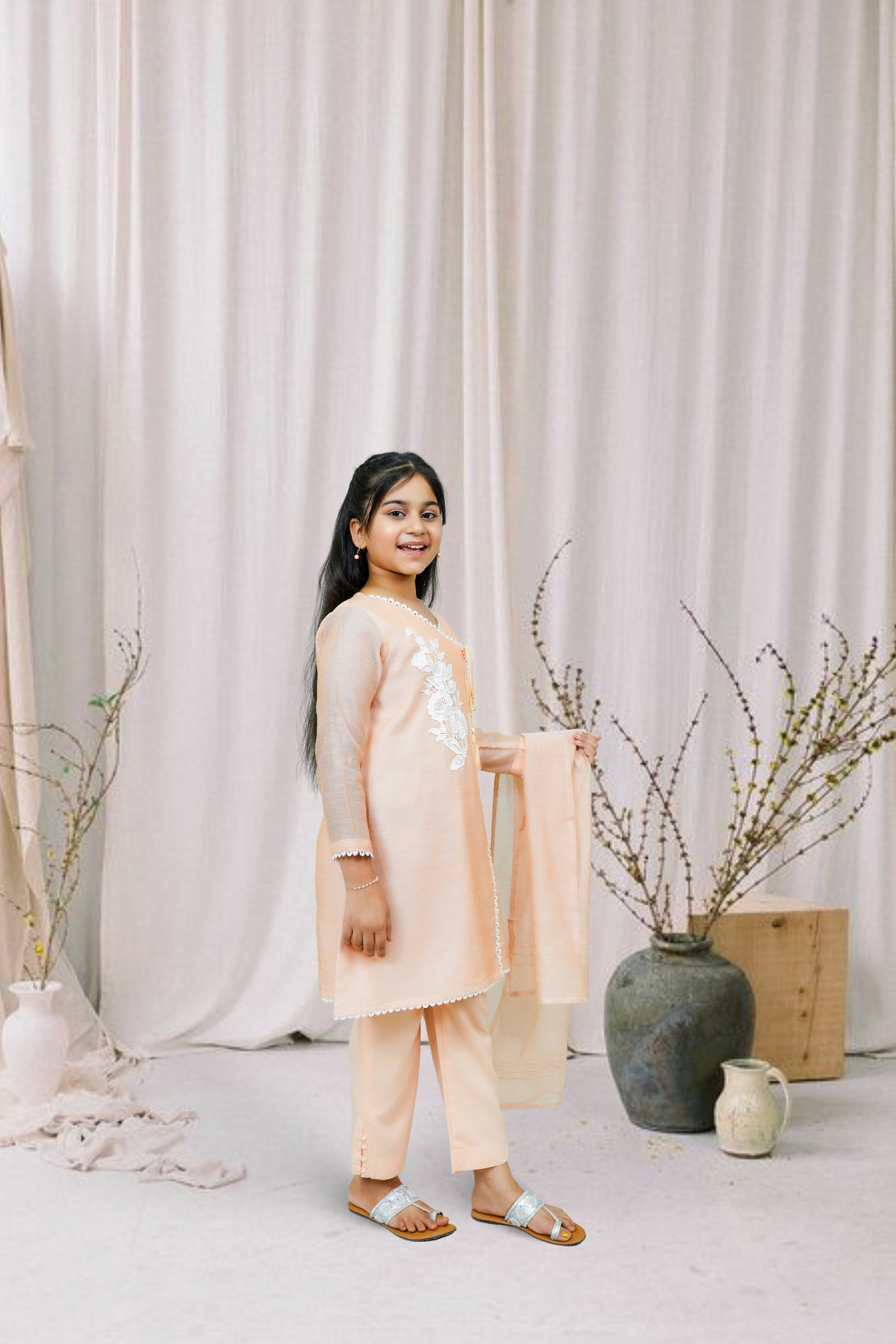 3-Piece Set Peach Embroidered Sheep