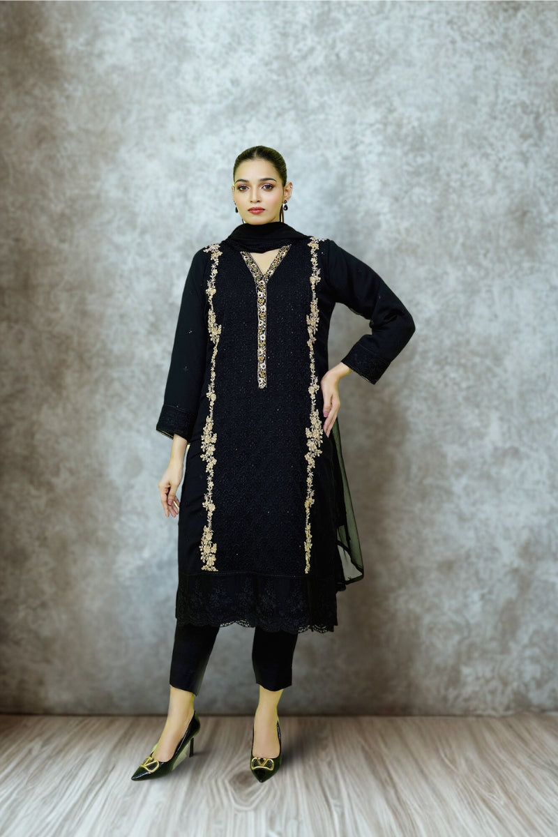 Classic Black Embroidered stitched 3-piece Sheep
