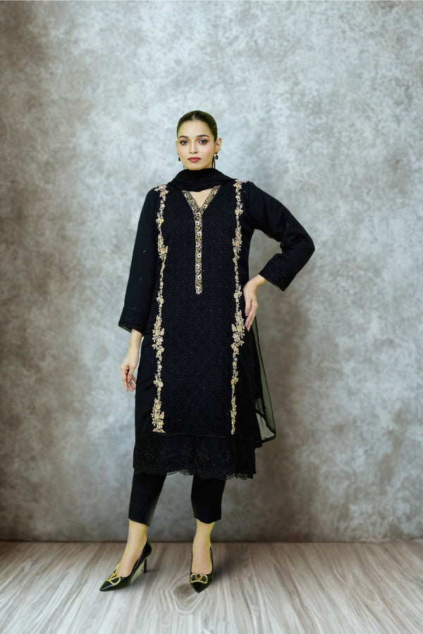 Classic Black Embroidered stitched 3-piece Sheep