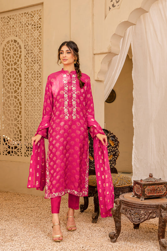 Shuang Embroidered shirt with pants & dupatta 3-Piece Stitched