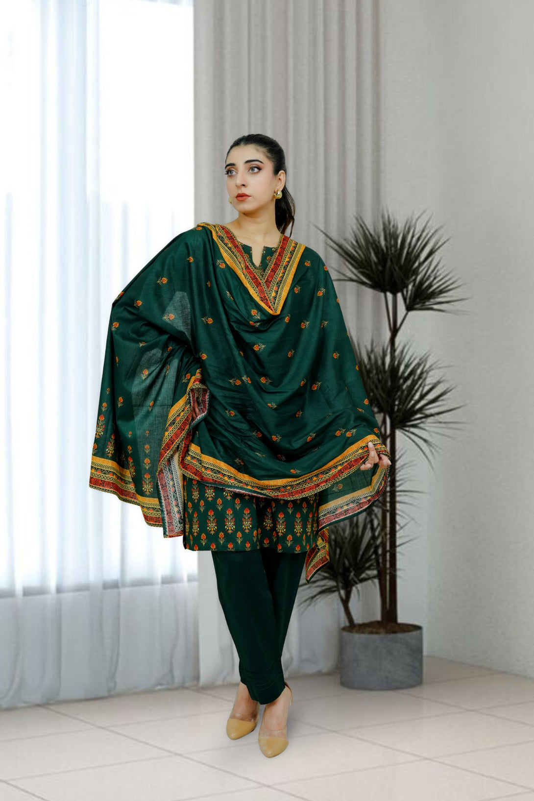 3-piece stitched Kai Green Printed Sheep