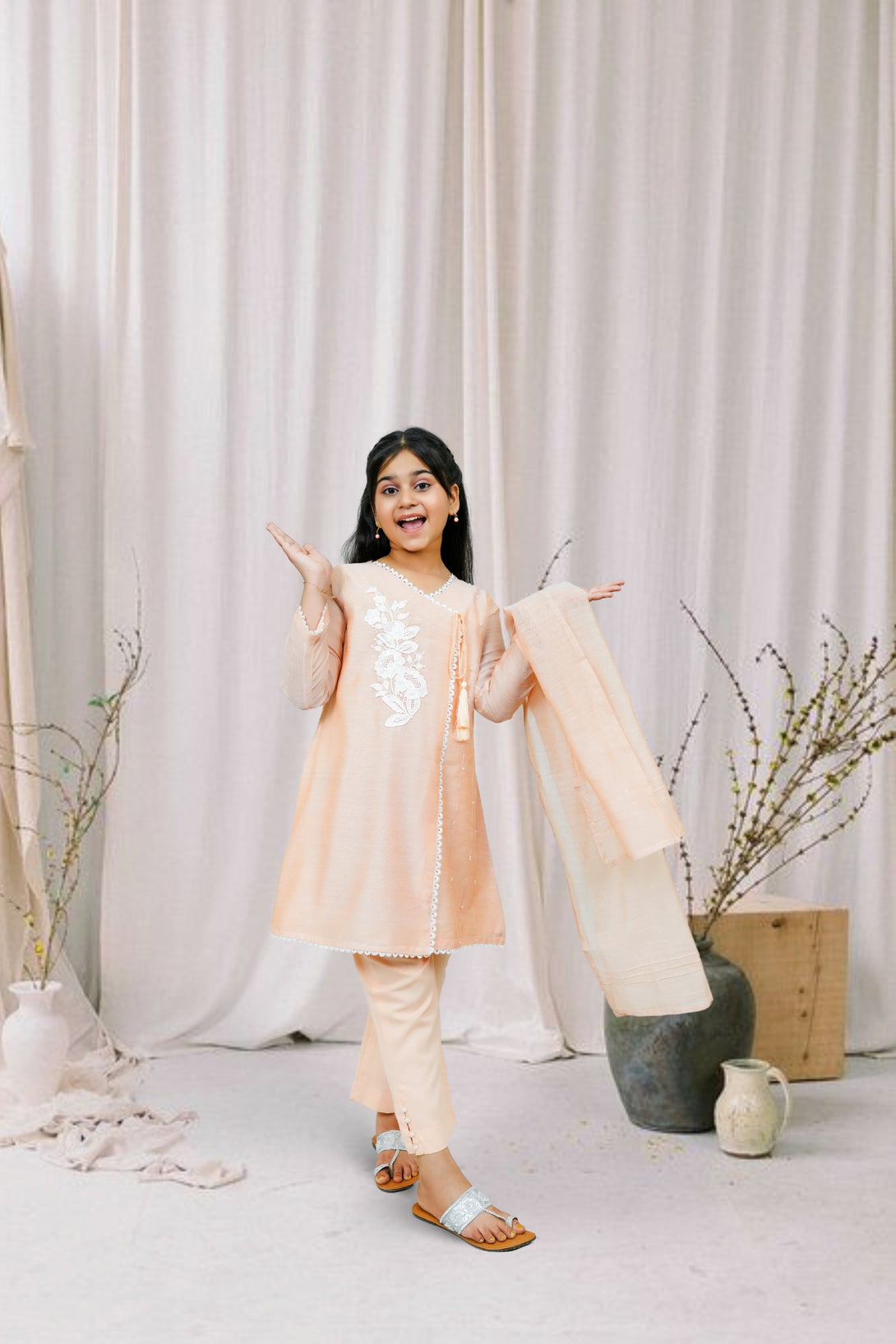 3-Piece Set Peach Embroidered Sheep
