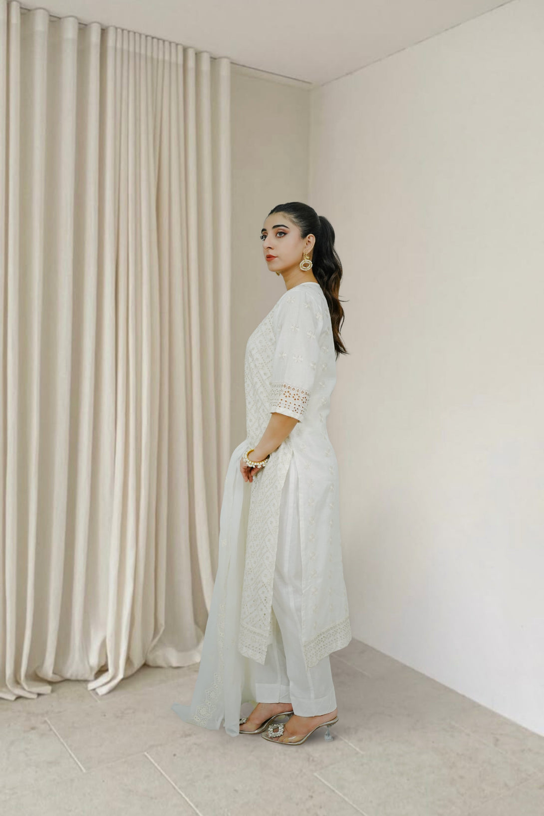 3-piece stitched White Embroidered Sheep