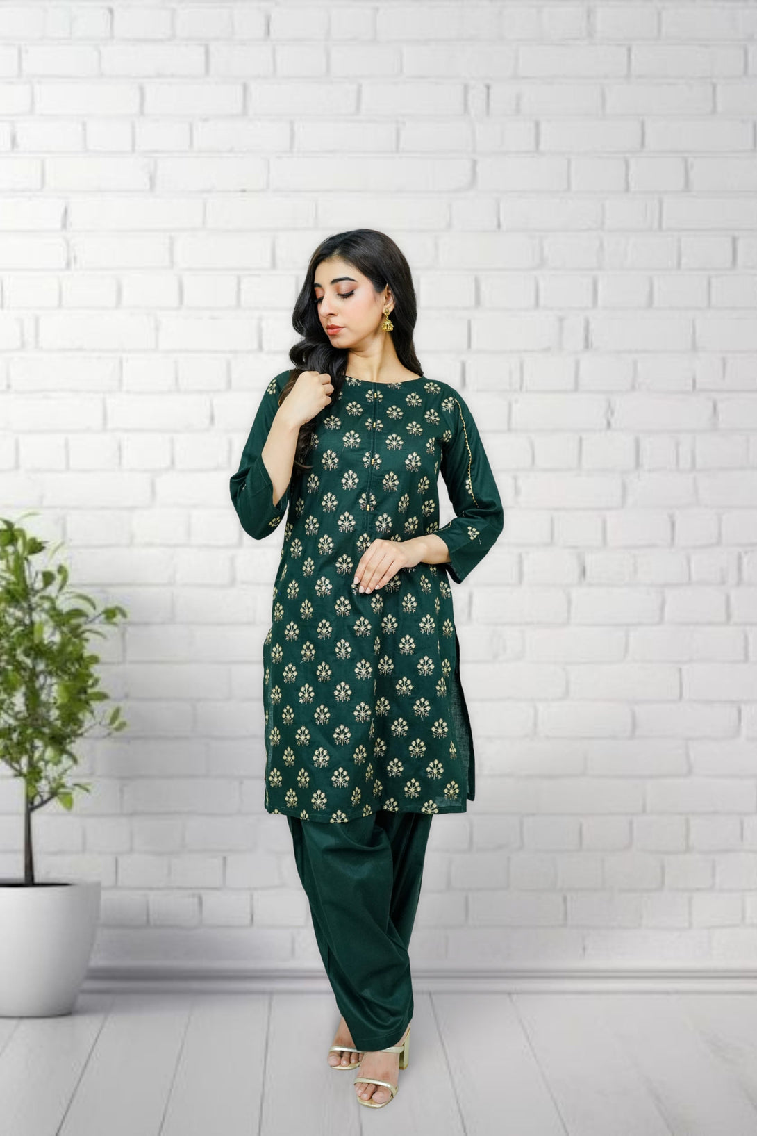2-piece stitched Kai Green Embroidered Sheep