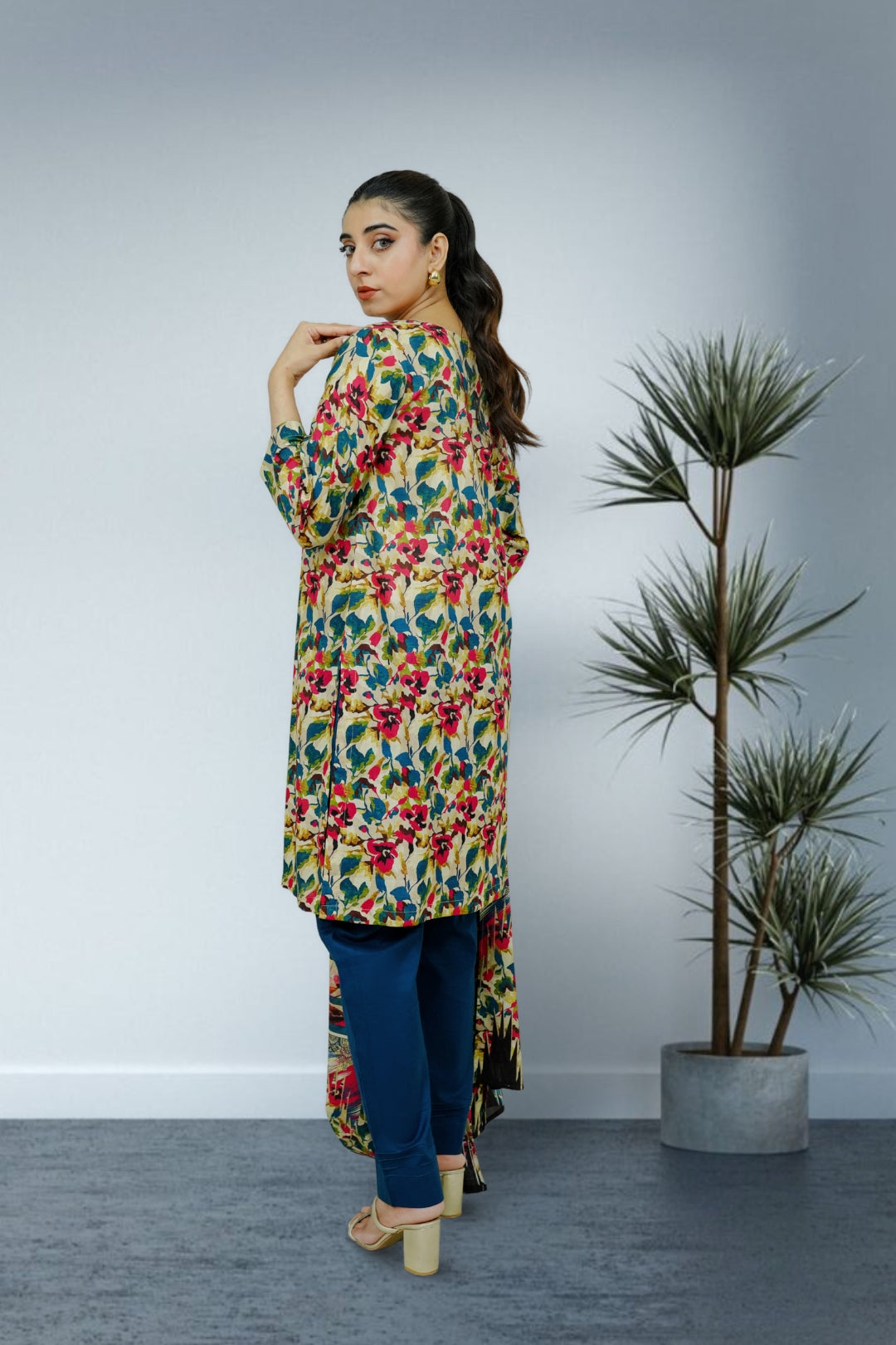 3-piece stitched Beige Printed Sheep