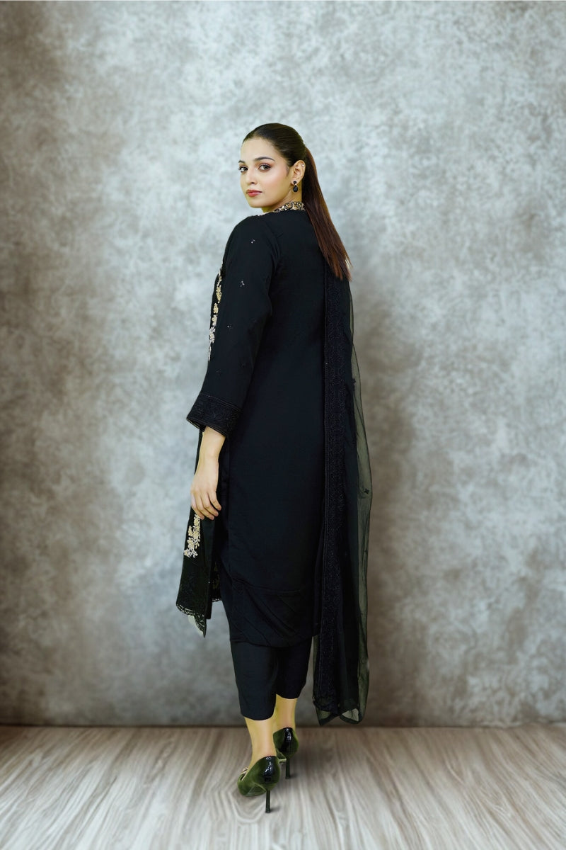 Classic Black Embroidered stitched 3-piece Sheep
