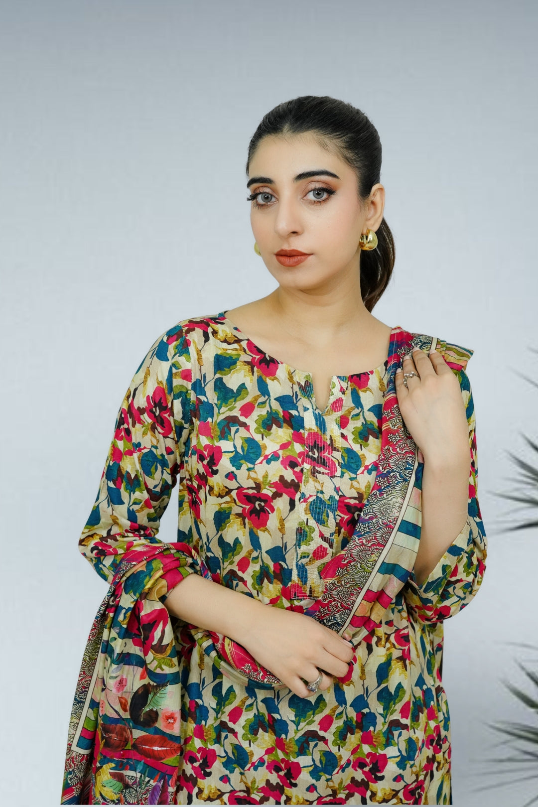 3-piece stitched Beige Printed Sheep