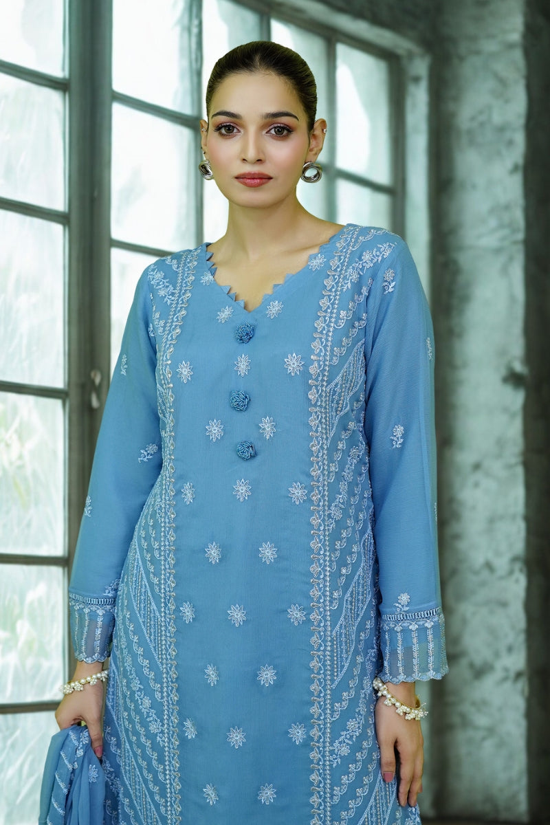 Classic Ash Blue Embroidered stitched 3-piece Sheep