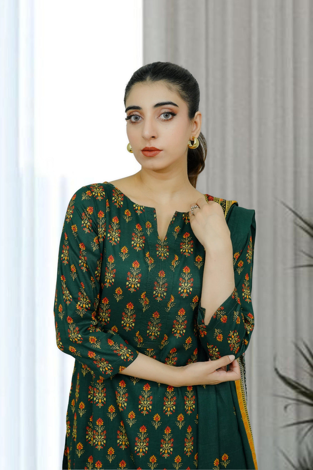 3-piece stitched Kai Green Printed Sheep