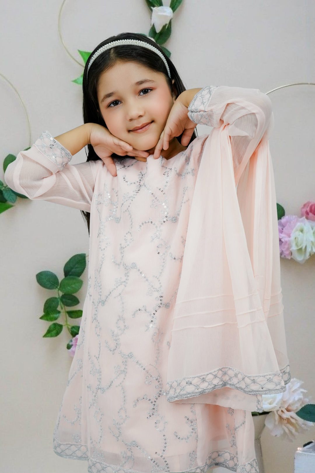3-Piece Set Pink Embroidered Sheep