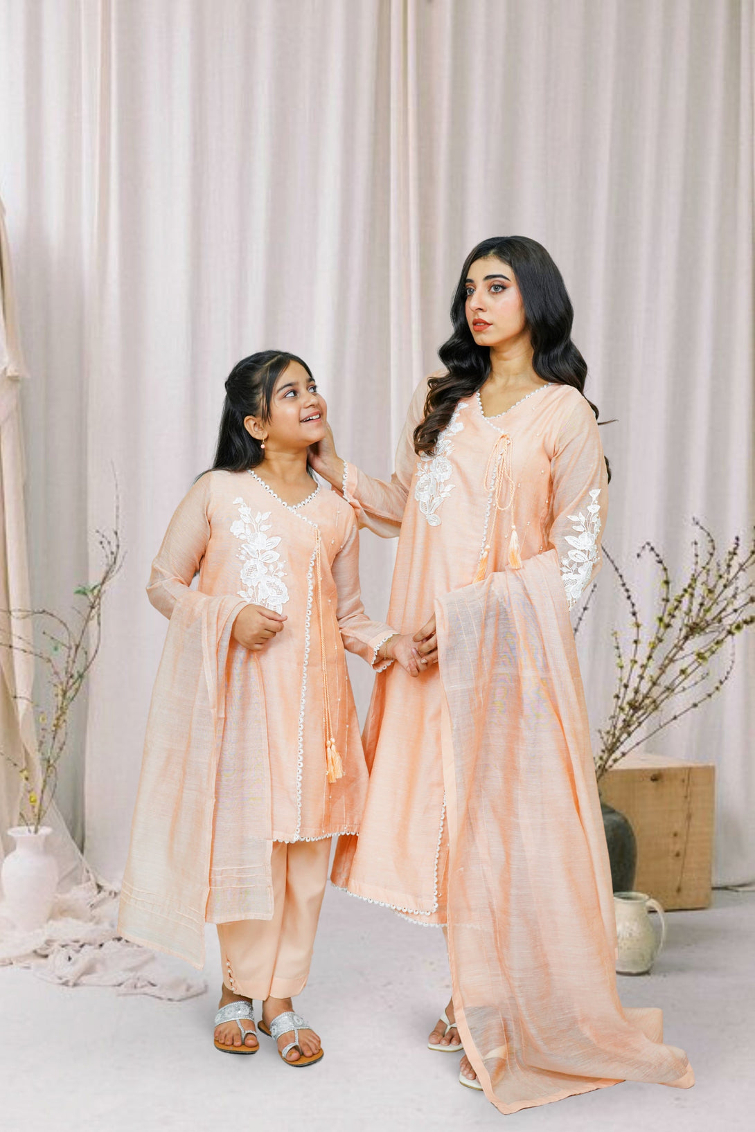 3-Piece Set Peach Embroidered Sheep