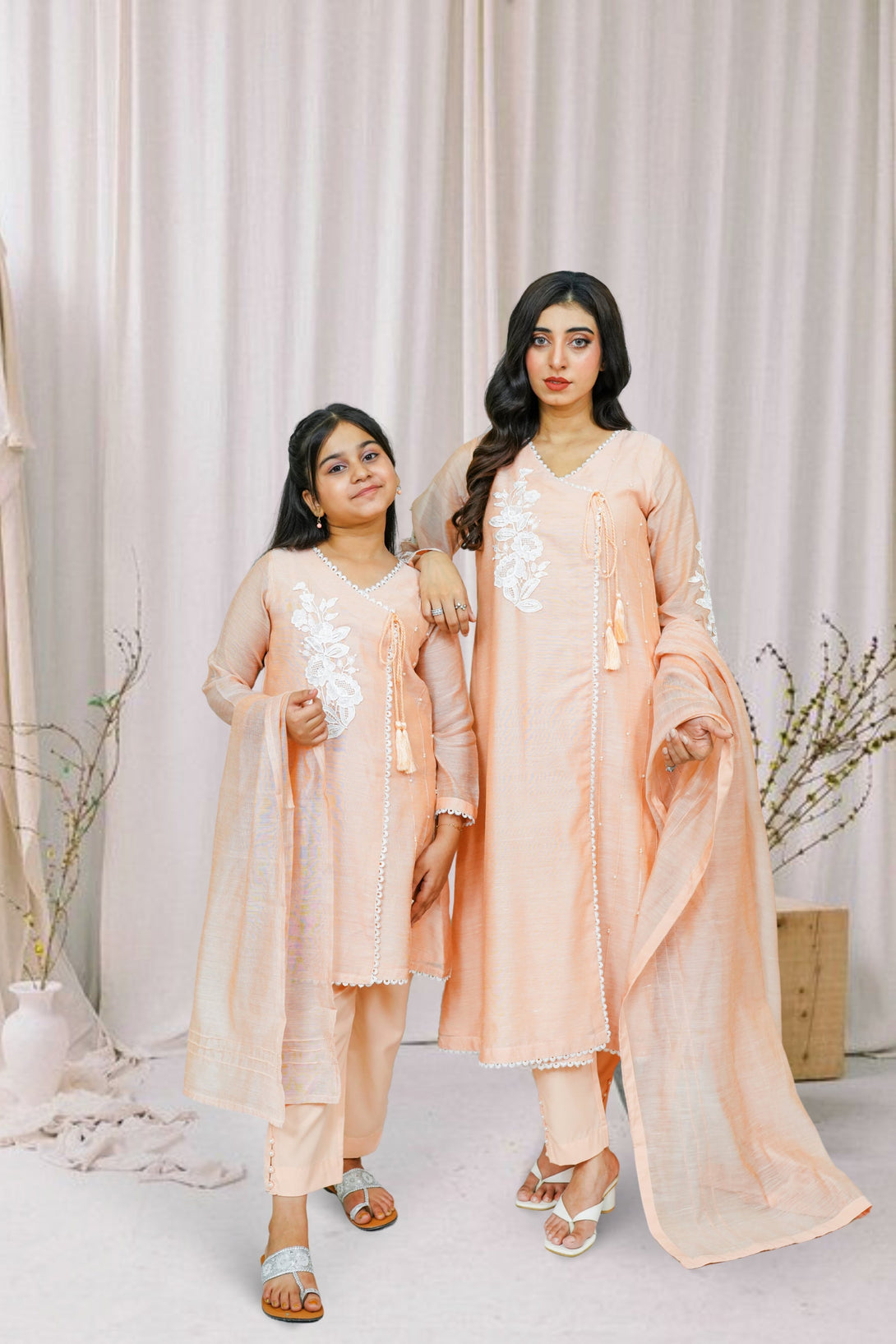 3-Piece Set Peach Embroidered Sheep