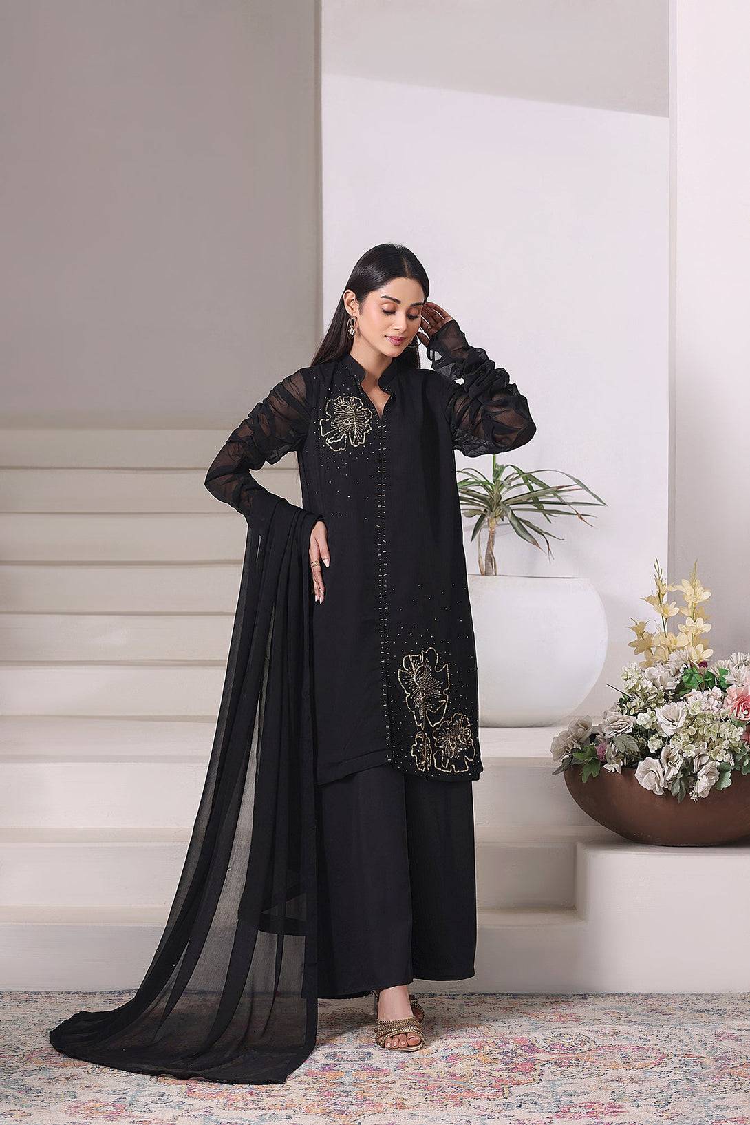 3-Piece Stitched Timeless Chambray Hand-Embroidered Sheep