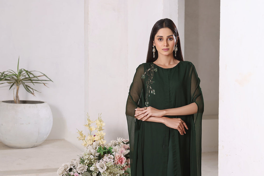 3-Piece Stitched Timeless Kai Green Hand-Embroidered Sheep