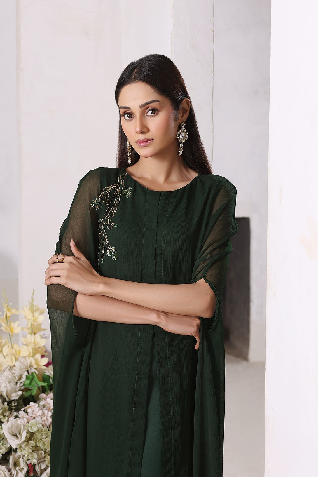 3-Piece Stitched Timeless Kai Green Hand-Embroidered Sheep