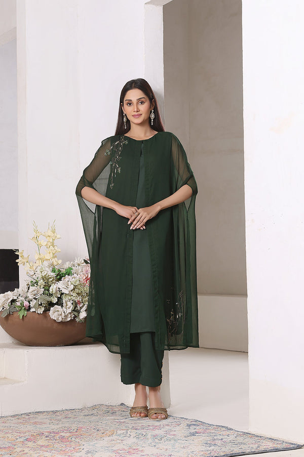 3-Piece Stitched Timeless Kai Green Hand-Embroidered Sheep