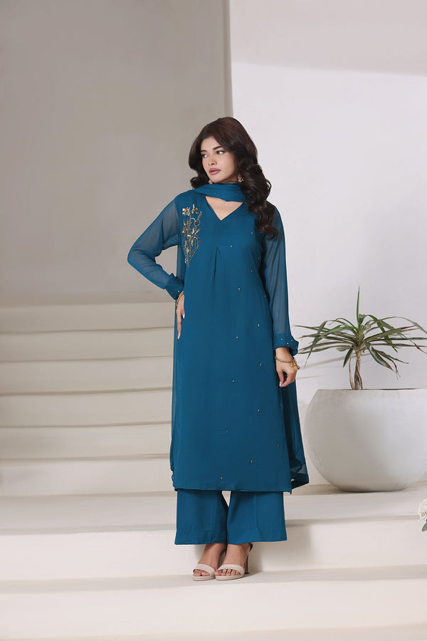 3-Piece Stitched Timeless Chambray Hand-Embroidered Sheep