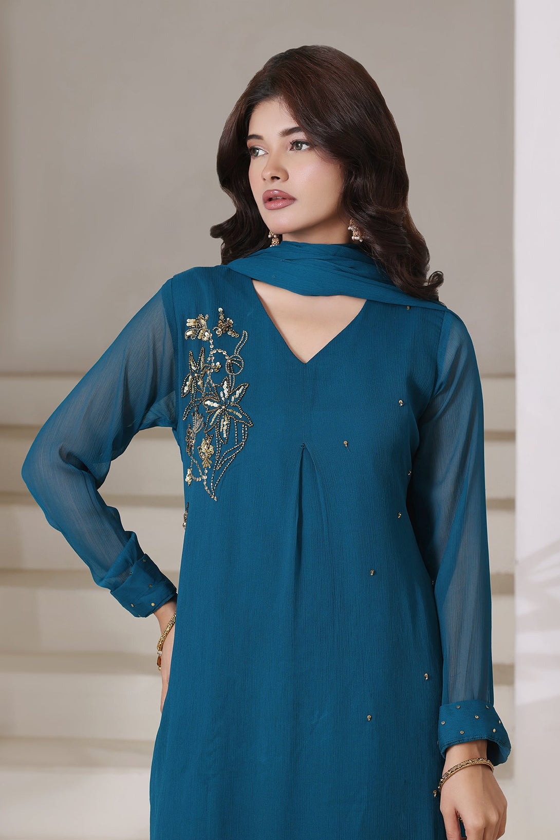 3-Piece Stitched Timeless Chambray Hand-Embroidered Sheep