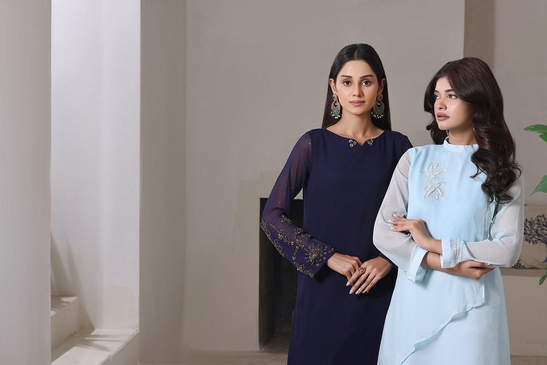 3-Piece Stitched Timeless Navy Blue Hand-Embroidered Sheep