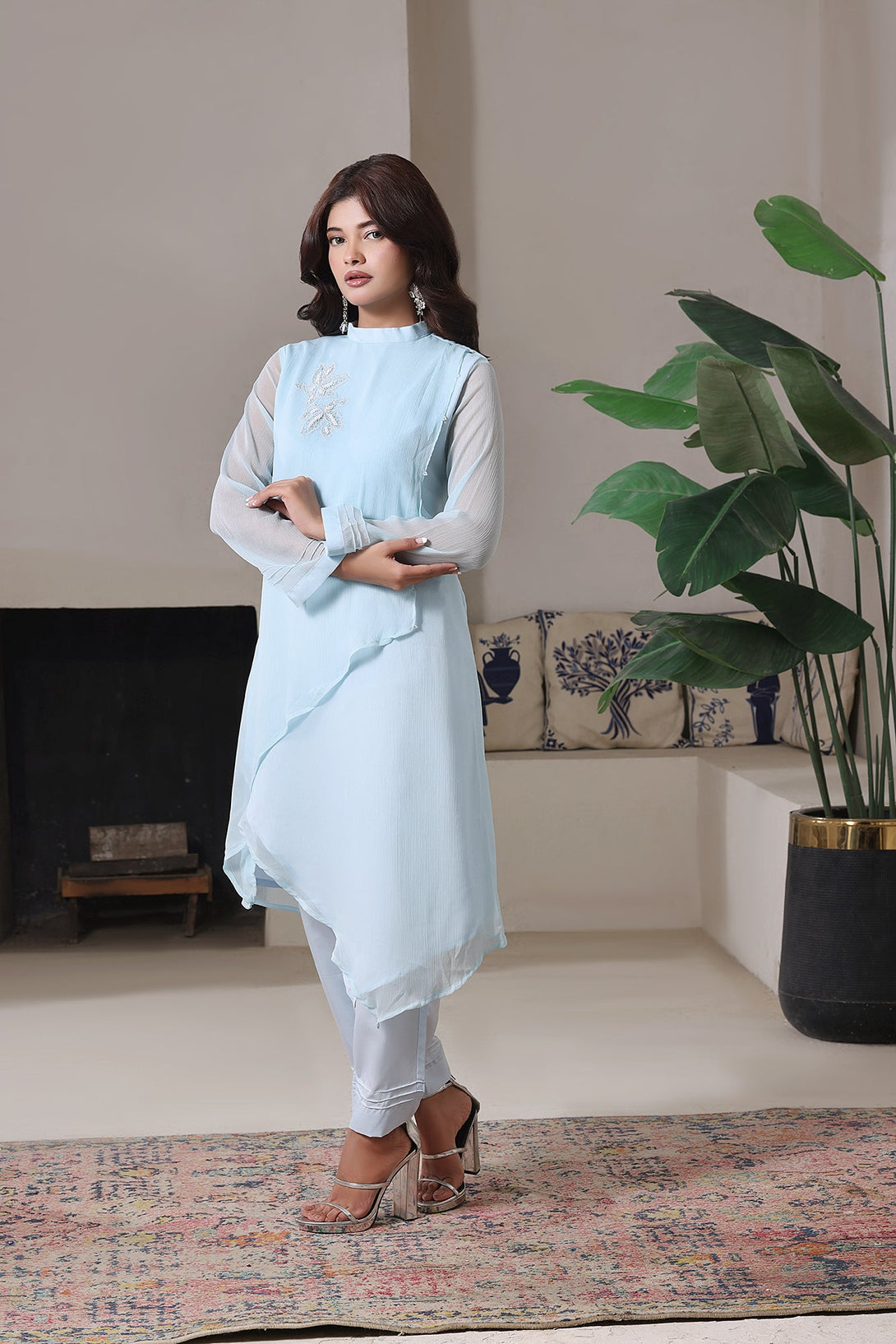 3-Piece Stitched Timeless Chambray Hand-Embroidered Sheep