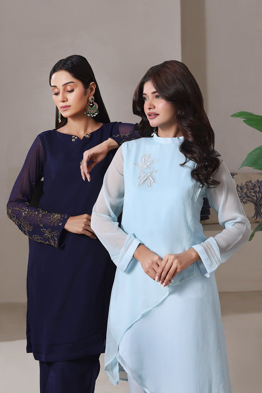 3-Piece Stitched Timeless Navy Blue Hand-Embroidered Sheep