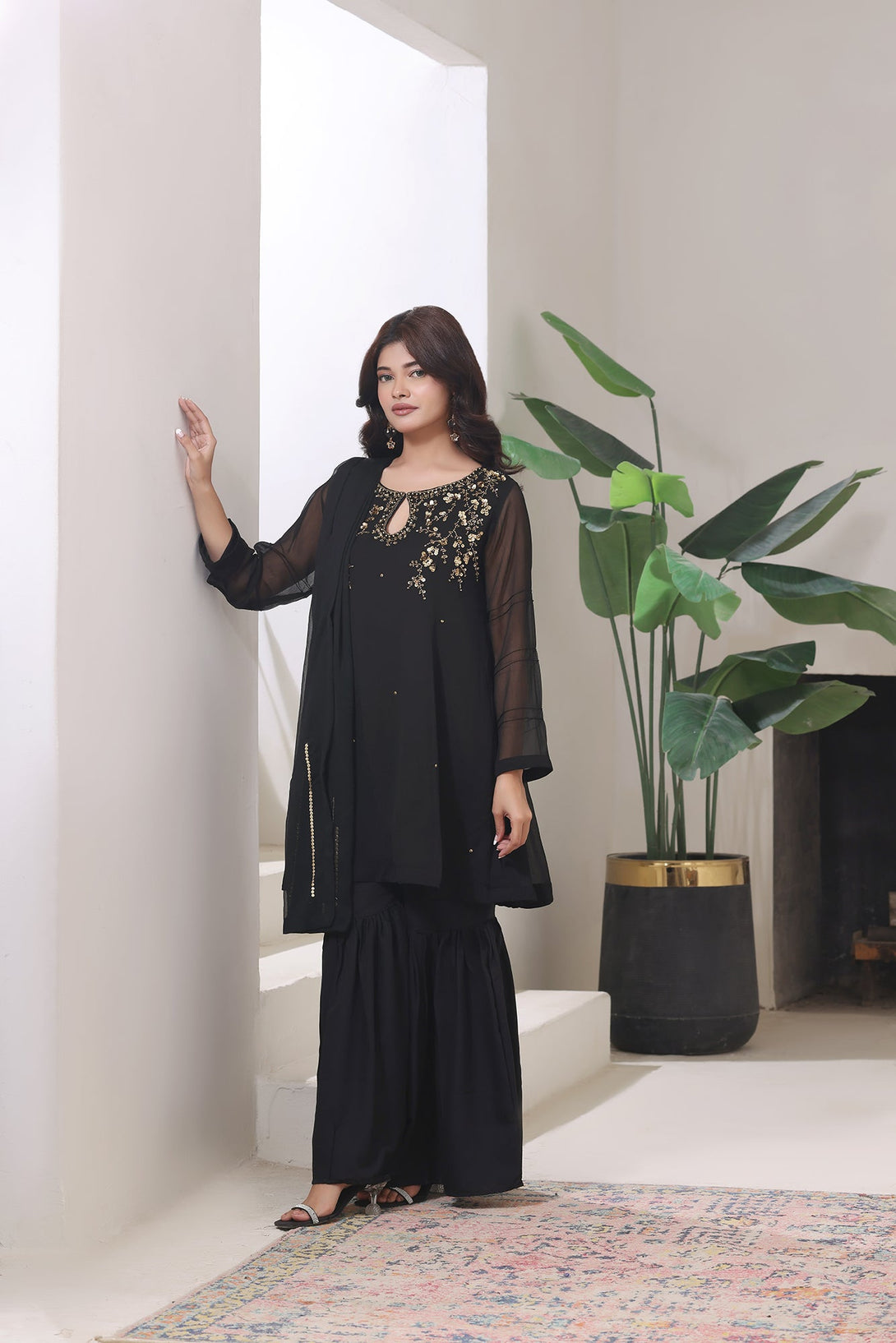 3-Piece Stitched Timeless Aqua Blue Hand-Embroidered Sheep