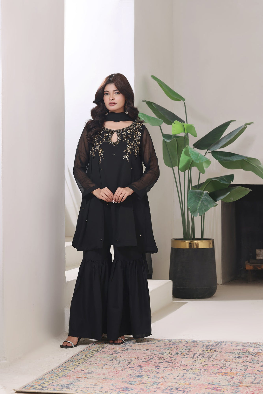 3-Piece Stitched Timeless Aqua Blue Hand-Embroidered Sheep