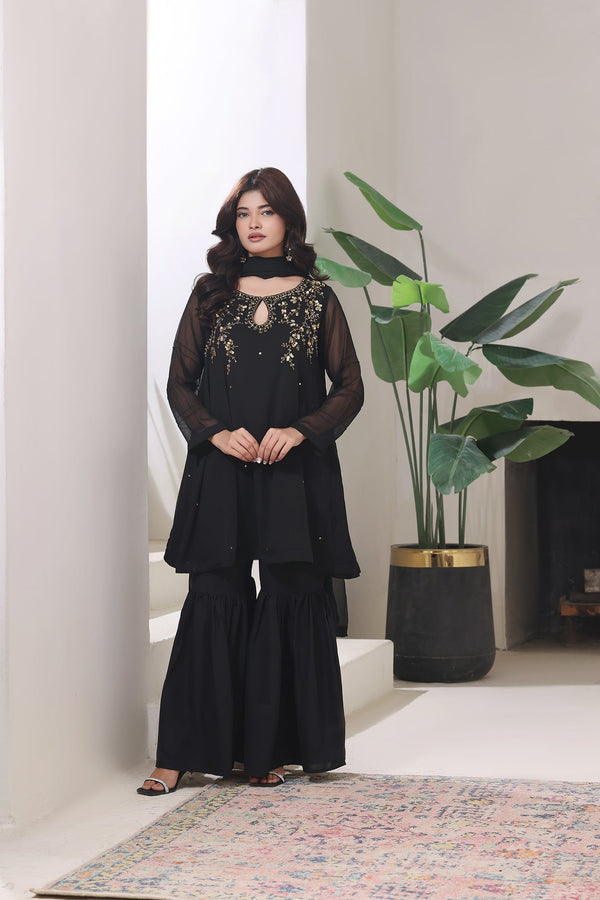 3-Piece Stitched Timeless Aqua Blue Hand-Embroidered Sheep