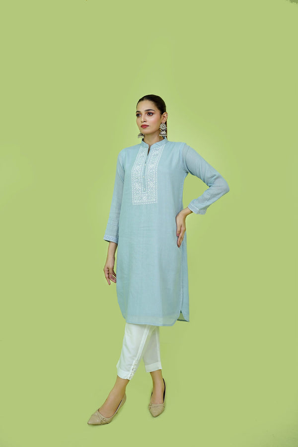 Clasasic Ash Blue Embroidered stitched Sheep