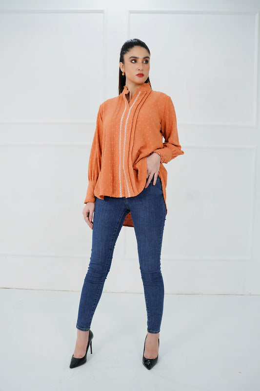 Ginger Rust Lace-Detail Shirt