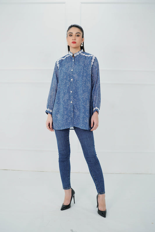 Lapis Blue Open-Button Shirt