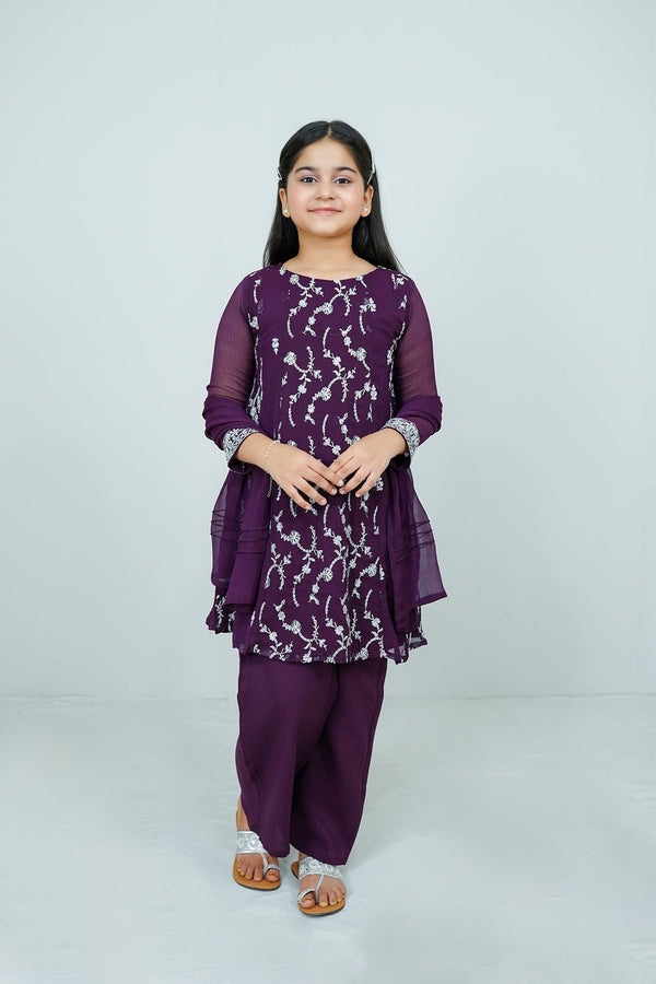 Purple Embroidered 3-Piece Set Sheep