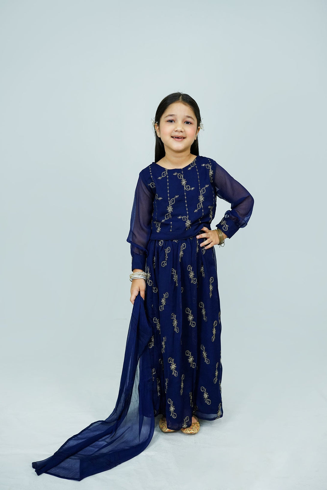 Navy blue Embroidered 3-Piece Set Sheep