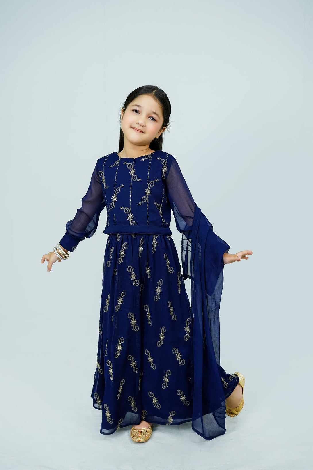 Navy blue Embroidered 3-Piece Set Sheep