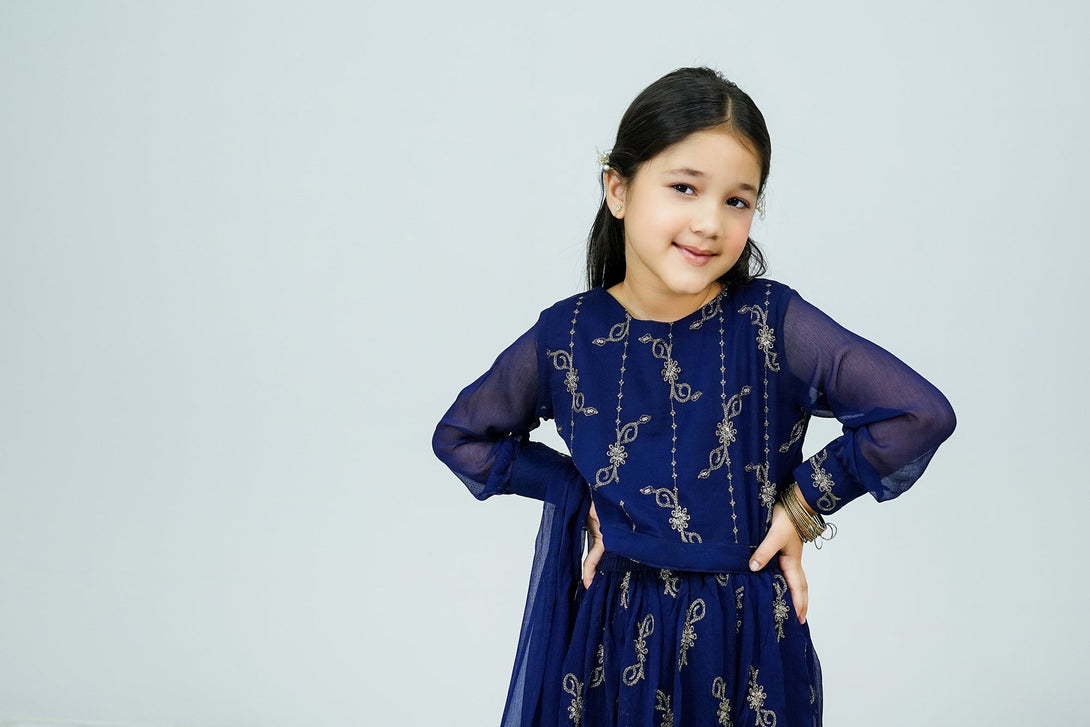 Navy blue Embroidered 3-Piece Set Sheep