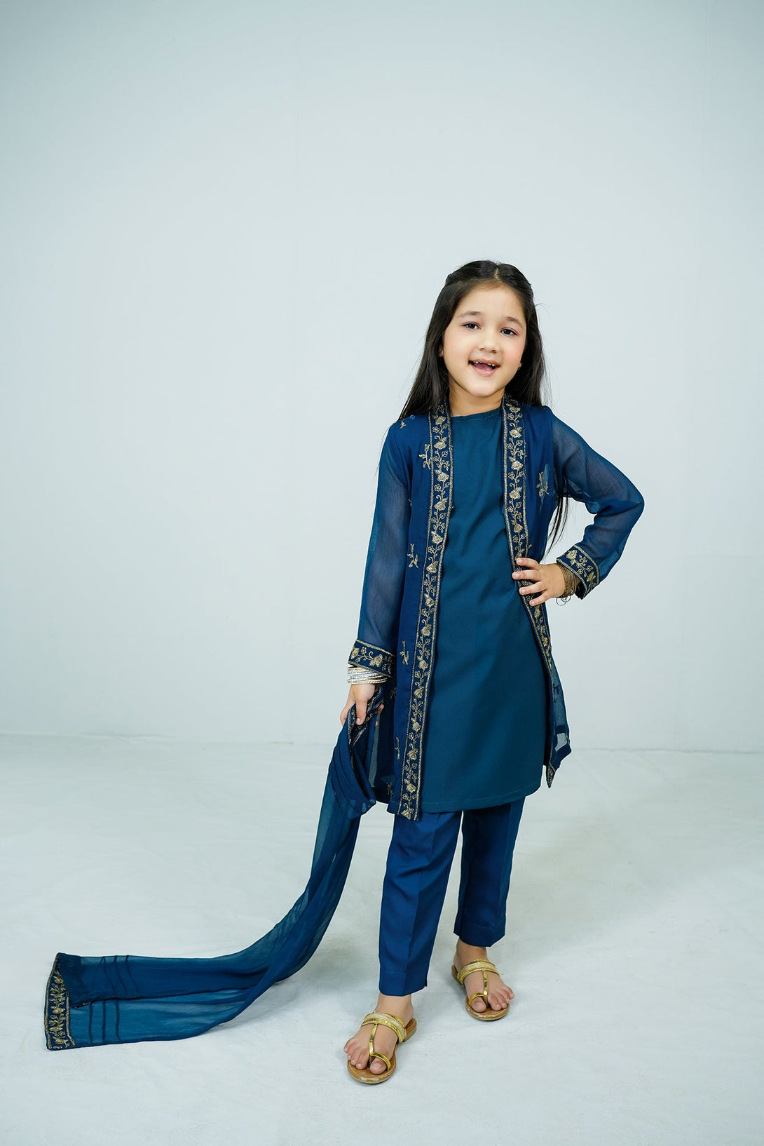 Navy Blue Embroidered 3-Piece Set Sheep