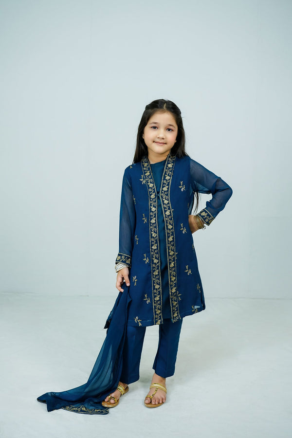 Navy Blue Embroidered 3-Piece Set Sheep