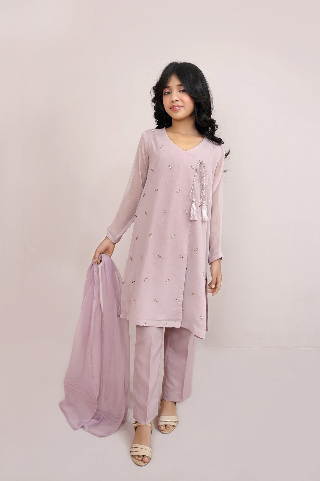 Tea Pink Embroidered Chiffon Sheep
