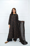 Black Screen Print Anarkali Set 3-Piece Stitched