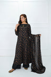 Black Screen Print Anarkali Set 3-Piece Stitched