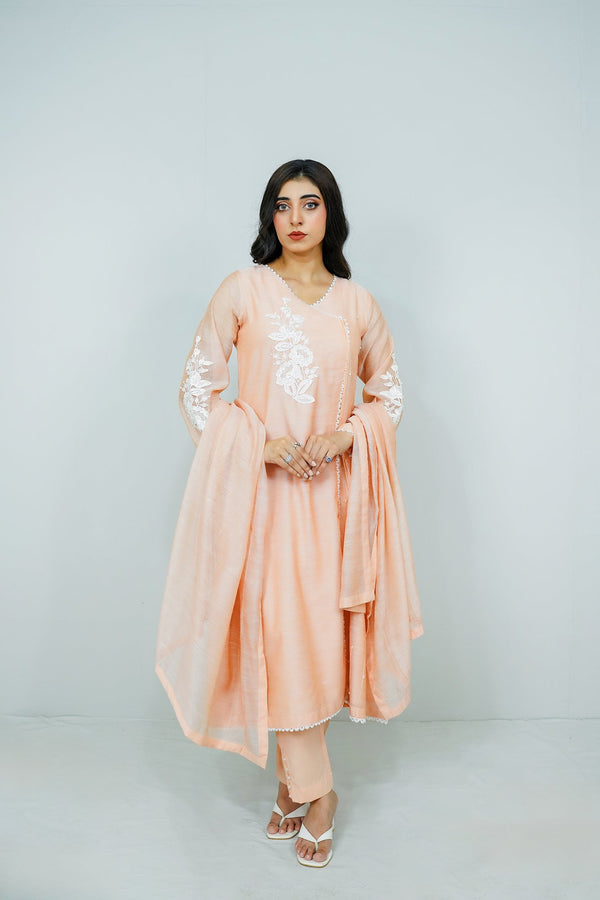 Peach Embroidered  stitched 3-piece Sheep