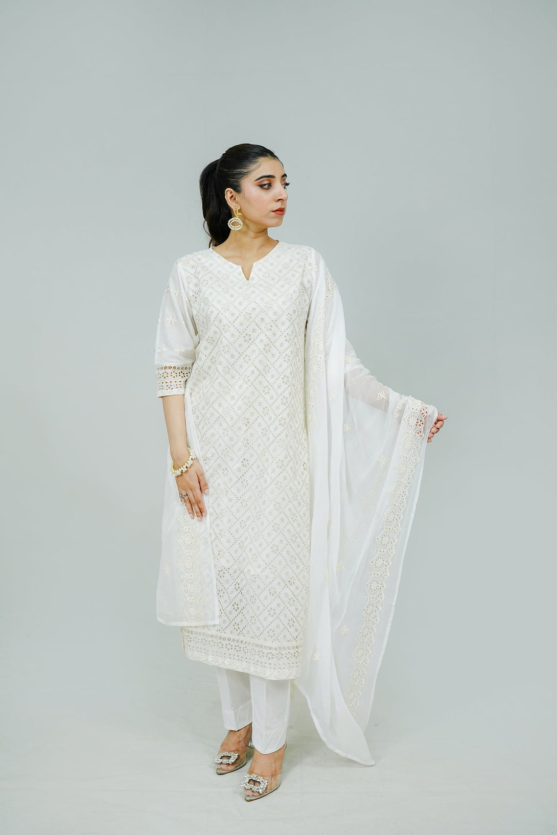 White Embroidered  stitched 3-piece Sheep