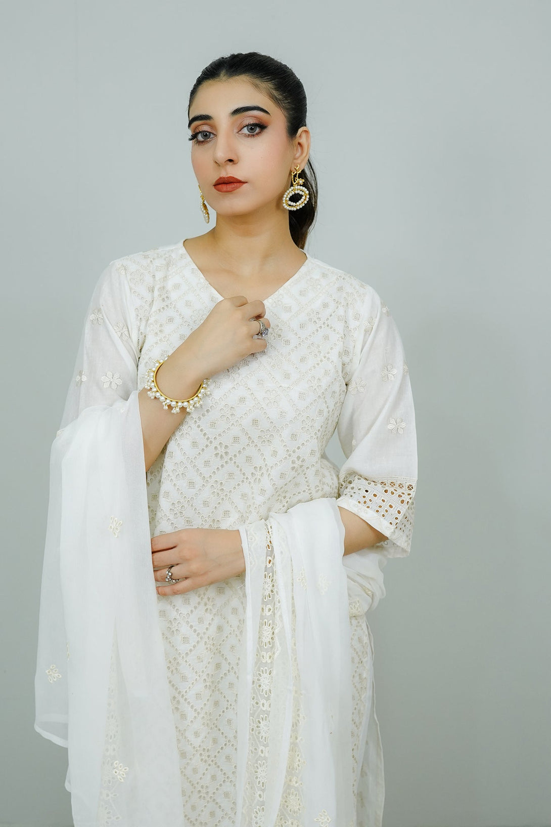 White Embroidered  stitched 3-piece Sheep