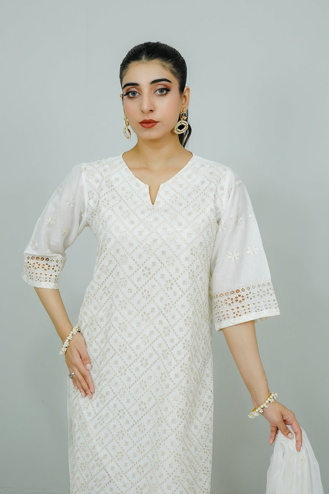 White Embroidered  stitched 3-piece Sheep
