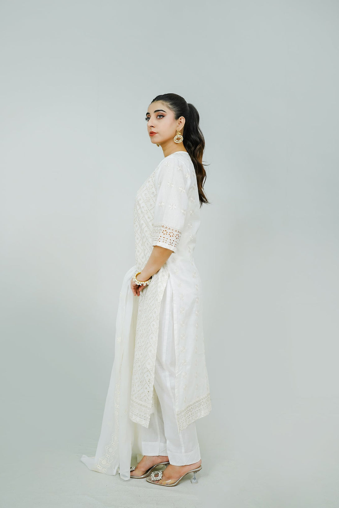 White Embroidered  stitched 3-piece Sheep