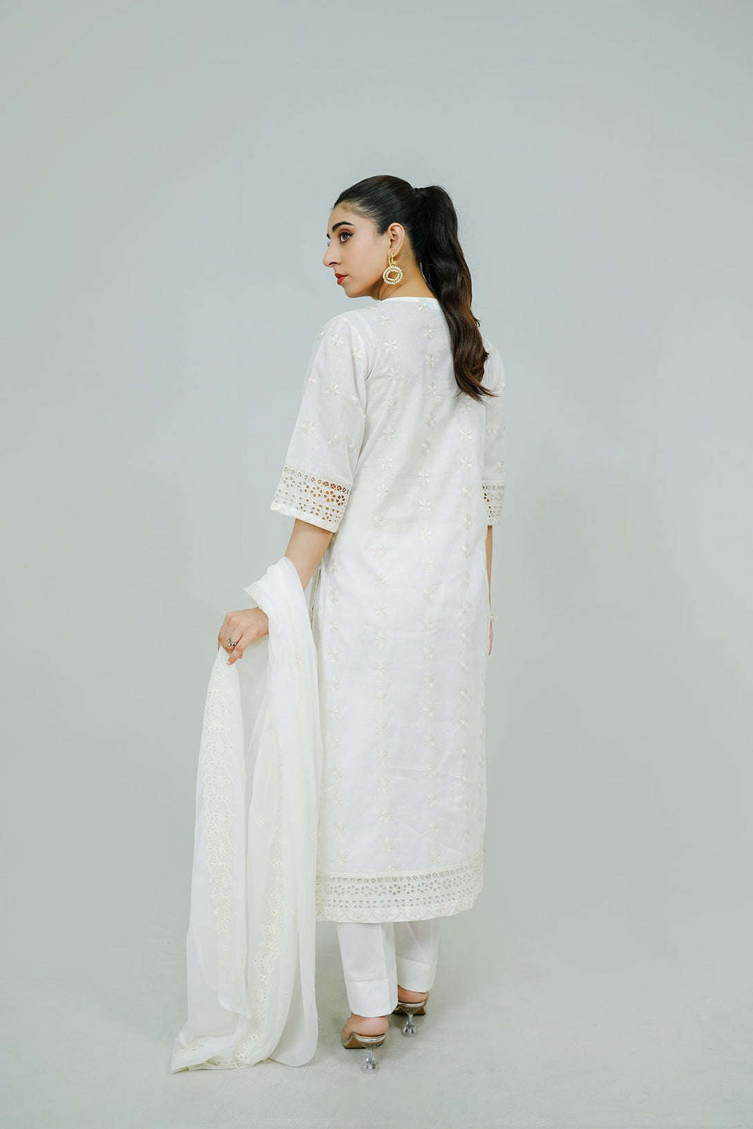 White Embroidered  stitched 3-piece Sheep