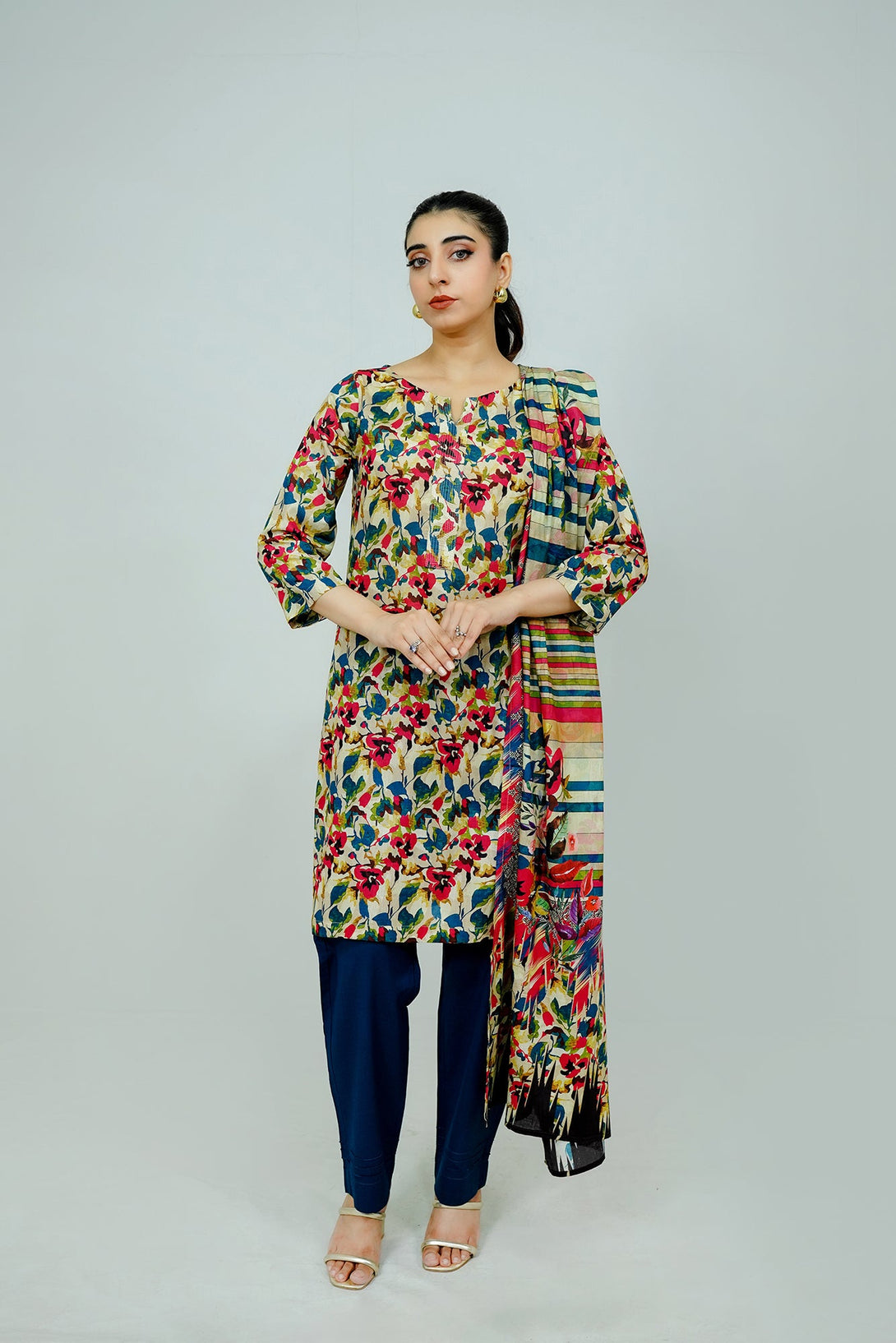 Beige Embroidered  stitched 3-piece Sheep