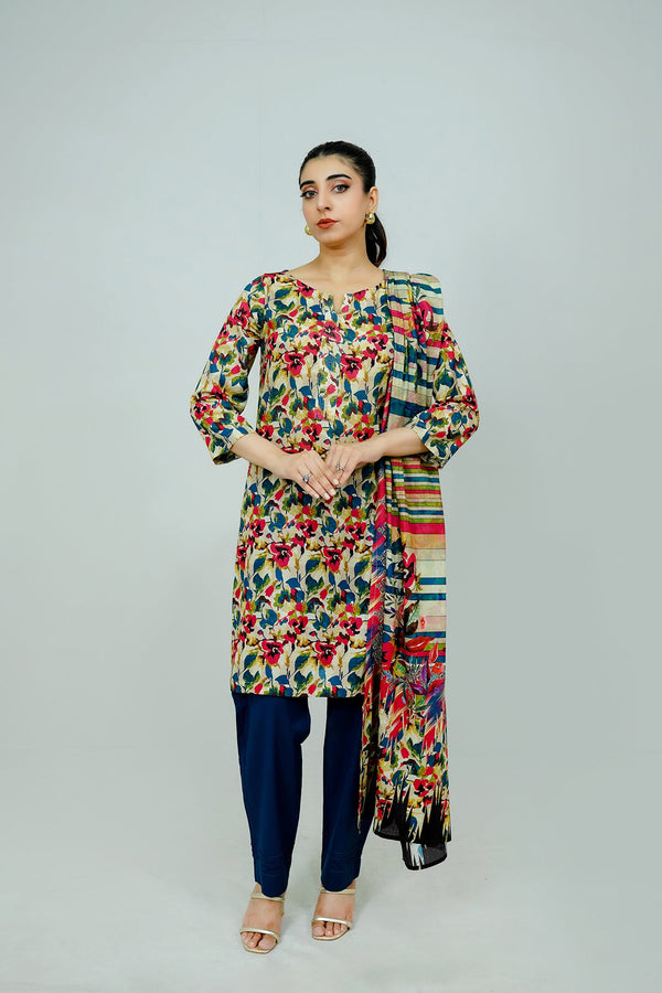 Beige Embroidered  stitched 3-piece Sheep