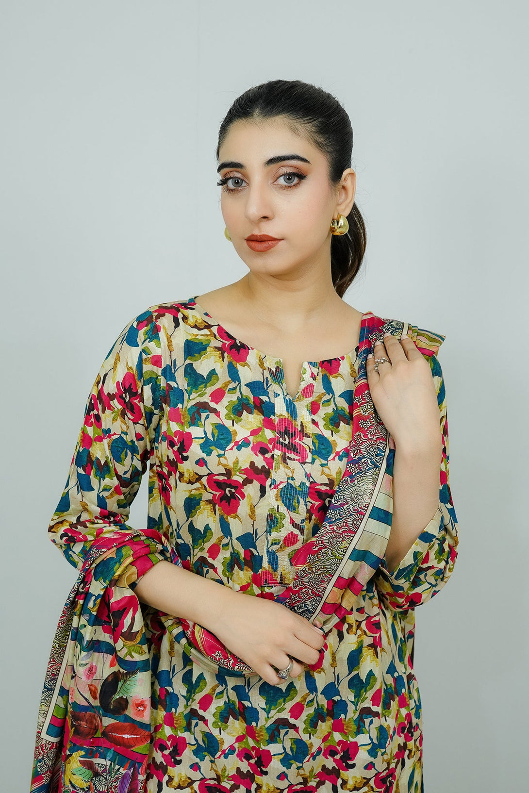 Beige Embroidered  stitched 3-piece Sheep