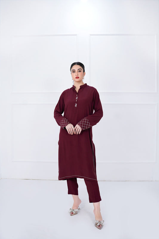 Elegant Plum Boat Neck Straight Shirt & Pant